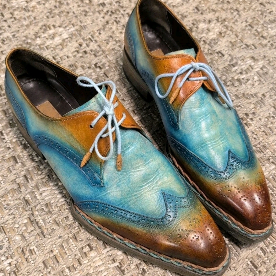 Paul Parkman Blue And Brown Leather Oxfords